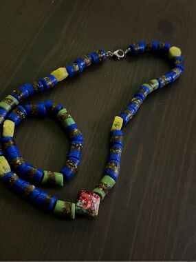 Vintage Trade  beaded Blue, Green & Red set